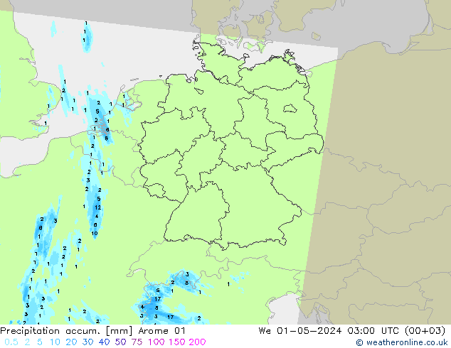 Precipitation accum. Arome 01 mer 01.05.2024 03 UTC