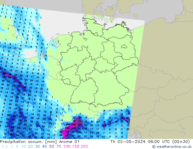 Precipitation accum. Arome 01 gio 02.05.2024 06 UTC