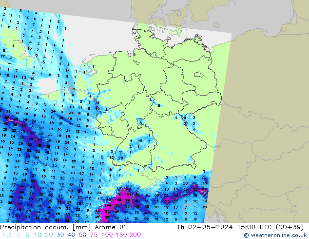 Nied. akkumuliert Arome 01 Do 02.05.2024 15 UTC