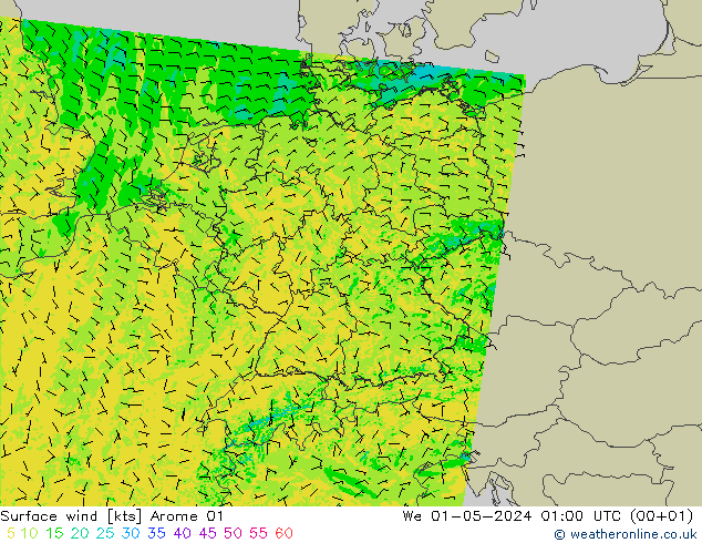 Viento 10 m Arome 01 mié 01.05.2024 01 UTC