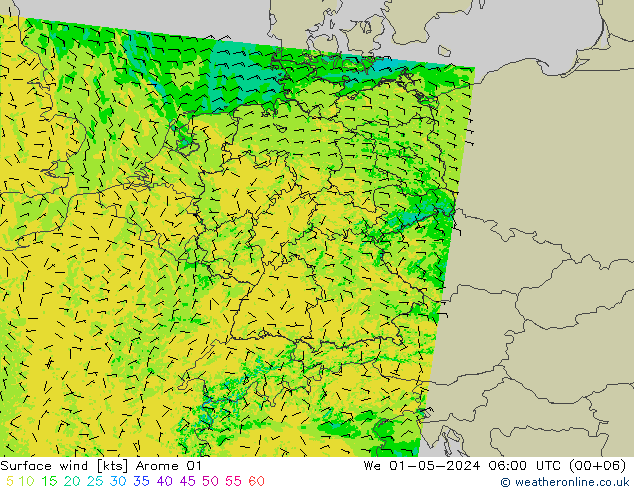 Surface wind Arome 01 St 01.05.2024 06 UTC