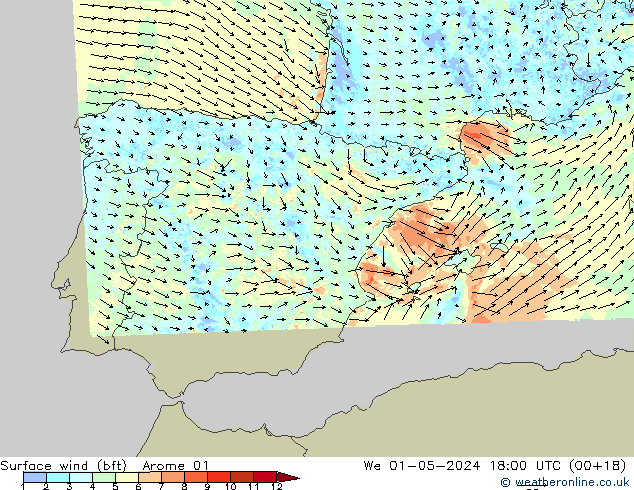 Rüzgar 10 m (bft) Arome 01 Çar 01.05.2024 18 UTC