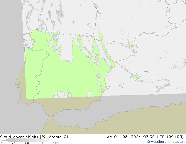 Wolken (hohe) Arome 01 Mi 01.05.2024 03 UTC