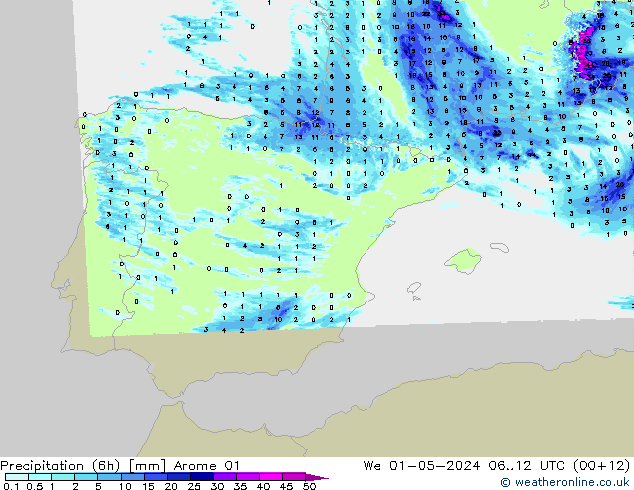 Nied. akkumuliert (6Std) Arome 01 Mi 01.05.2024 12 UTC