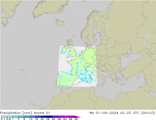 Niederschlag Arome 01 Mi 01.05.2024 03 UTC