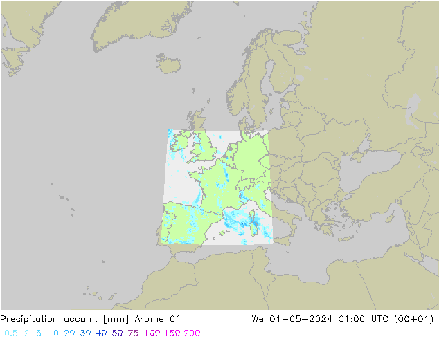 Precipitation accum. Arome 01 We 01.05.2024 01 UTC