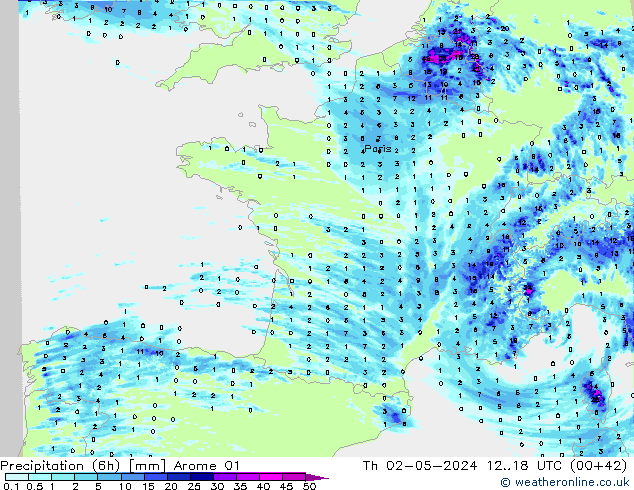 Precipitation (6h) Arome 01 Th 02.05.2024 18 UTC