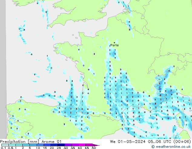 Precipitation Arome 01 We 01.05.2024 06 UTC