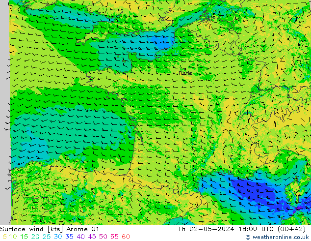 Surface wind Arome 01 Th 02.05.2024 18 UTC