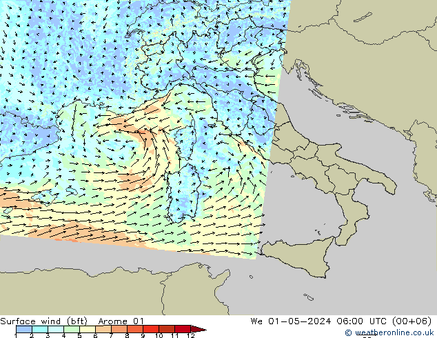 Bodenwind (bft) Arome 01 Mi 01.05.2024 06 UTC