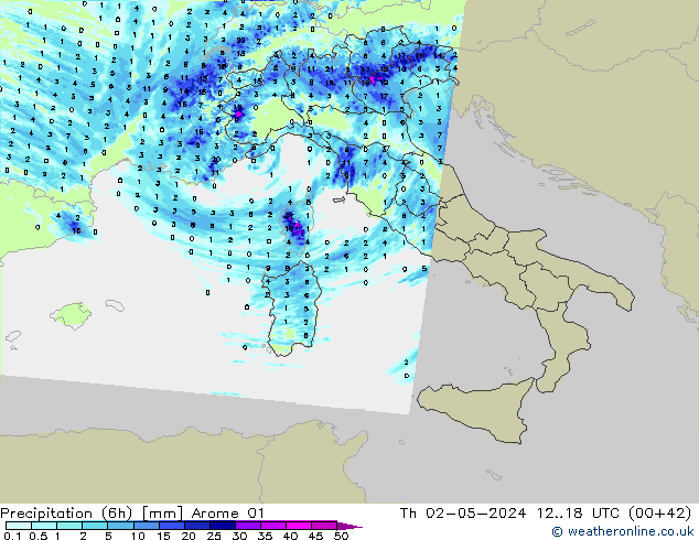 Nied. akkumuliert (6Std) Arome 01 Do 02.05.2024 18 UTC