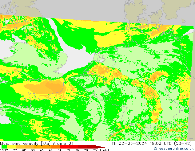 Max. wind velocity Arome 01 Th 02.05.2024 18 UTC