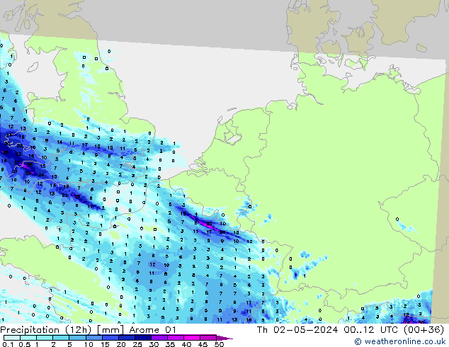 Precipitation (12h) Arome 01 Th 02.05.2024 12 UTC