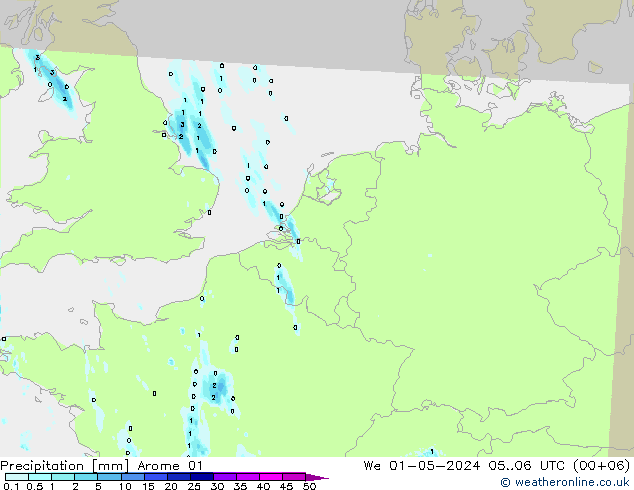 Niederschlag Arome 01 Mi 01.05.2024 06 UTC