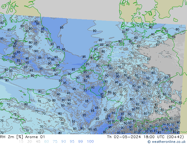 RH 2m Arome 01 Th 02.05.2024 18 UTC