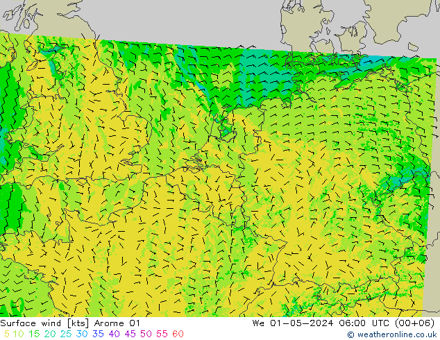 Bodenwind Arome 01 Mi 01.05.2024 06 UTC