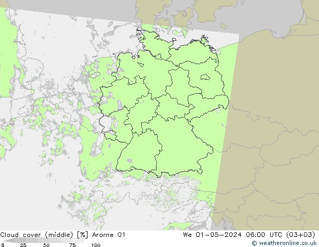 oblačnosti uprostřed Arome 01 St 01.05.2024 06 UTC