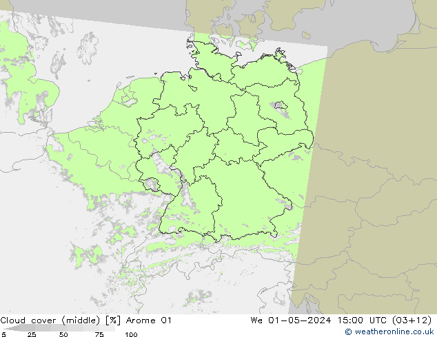 Nuages (moyen) Arome 01 mer 01.05.2024 15 UTC