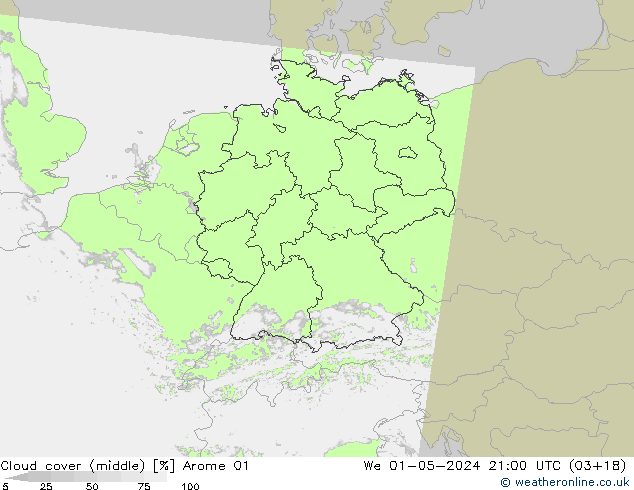 oblačnosti uprostřed Arome 01 St 01.05.2024 21 UTC