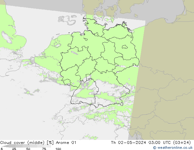 Cloud cover (middle) Arome 01 Th 02.05.2024 03 UTC