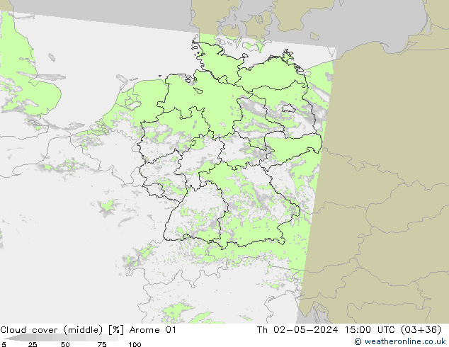 oblačnosti uprostřed Arome 01 Čt 02.05.2024 15 UTC