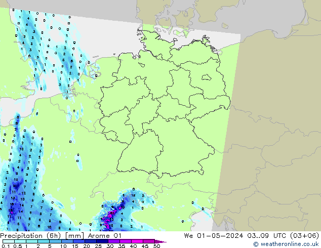 Precipitation (6h) Arome 01 We 01.05.2024 09 UTC