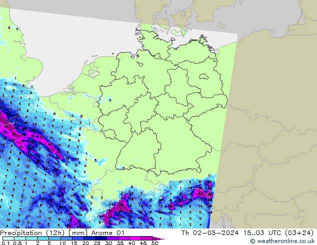 Precipitation (12h) Arome 01 Th 02.05.2024 03 UTC