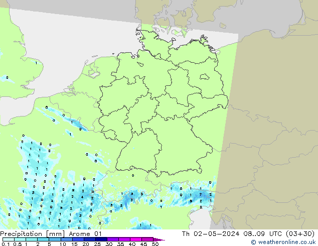 осадки Arome 01 чт 02.05.2024 09 UTC