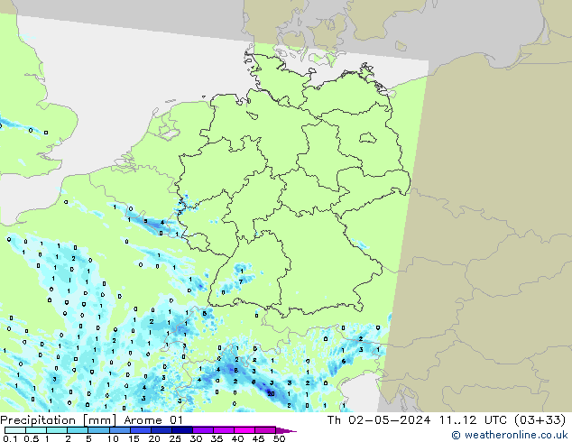 precipitação Arome 01 Qui 02.05.2024 12 UTC