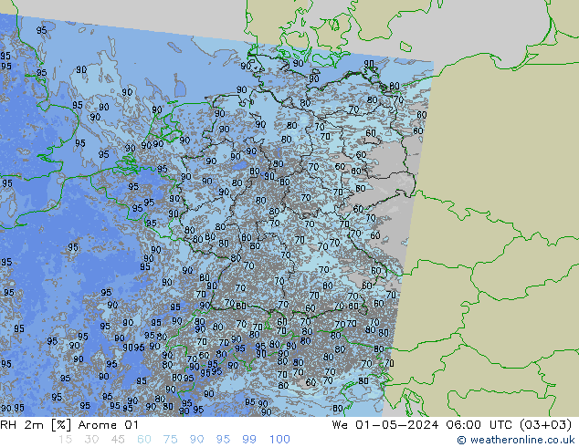 RH 2m Arome 01 ср 01.05.2024 06 UTC