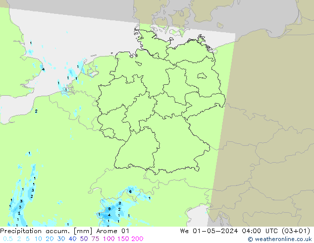 Precipitation accum. Arome 01 mer 01.05.2024 04 UTC