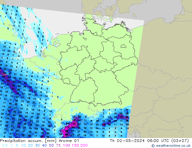 Precipitation accum. Arome 01  02.05.2024 06 UTC