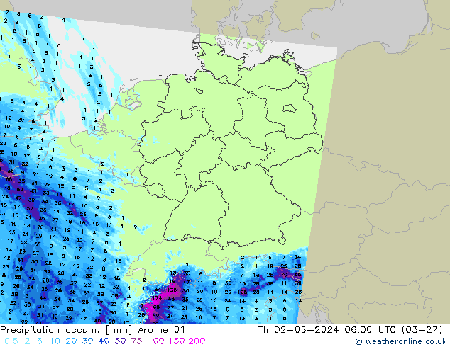 Precipitación acum. Arome 01 jue 02.05.2024 06 UTC