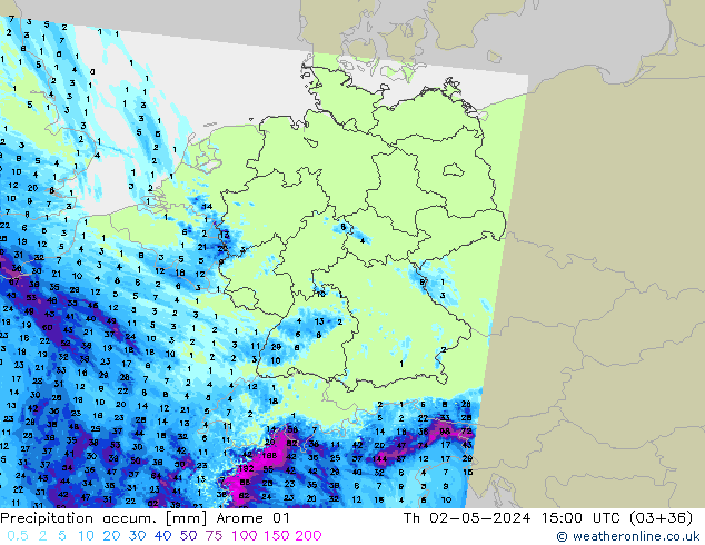 Toplam Yağış Arome 01 Per 02.05.2024 15 UTC