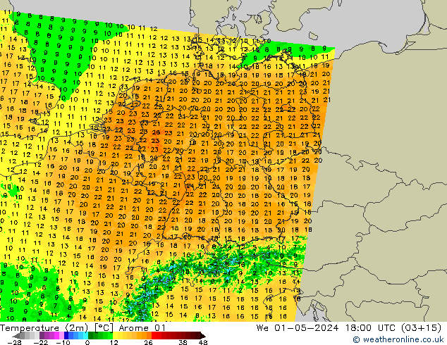 Temperature (2m) Arome 01 St 01.05.2024 18 UTC