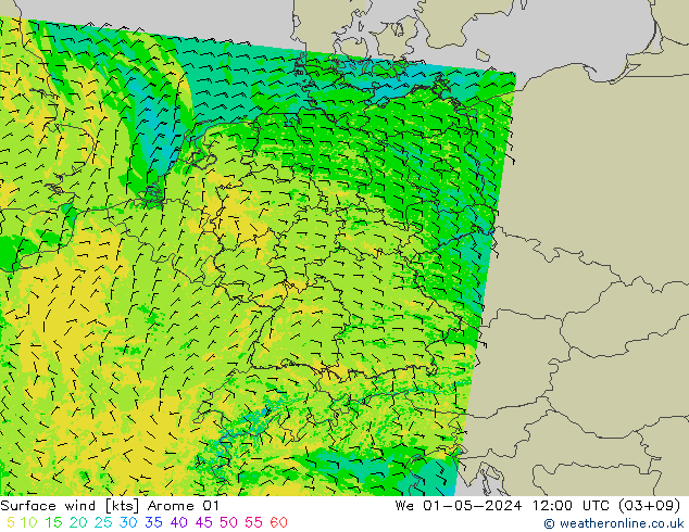 Surface wind Arome 01 We 01.05.2024 12 UTC