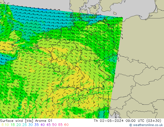 Surface wind Arome 01 Th 02.05.2024 09 UTC