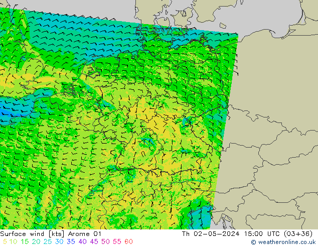 Surface wind Arome 01 Th 02.05.2024 15 UTC