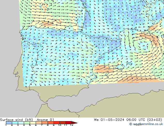 Rüzgar 10 m (bft) Arome 01 Çar 01.05.2024 06 UTC