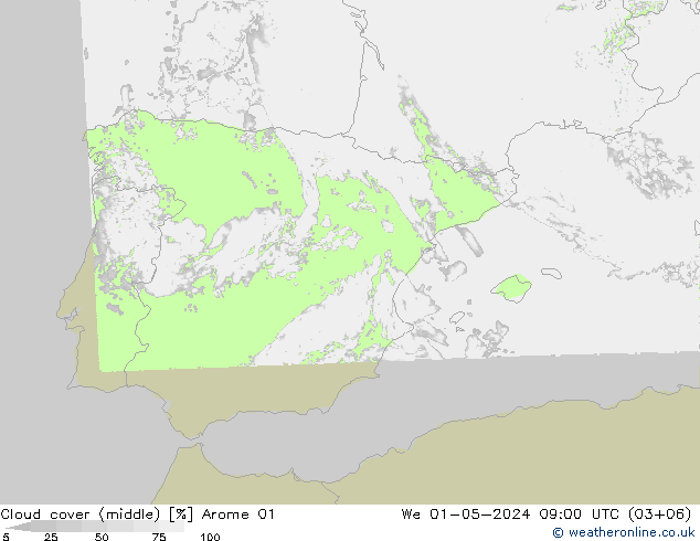nuvens (médio) Arome 01 Qua 01.05.2024 09 UTC