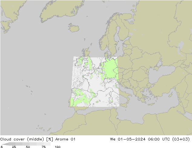 Nubi medie Arome 01 mer 01.05.2024 06 UTC