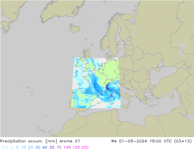 Nied. akkumuliert Arome 01 Mi 01.05.2024 15 UTC