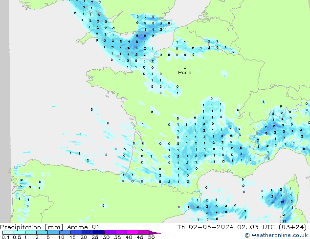 Precipitation Arome 01 Th 02.05.2024 03 UTC