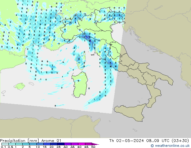 Precipitation Arome 01 Th 02.05.2024 09 UTC