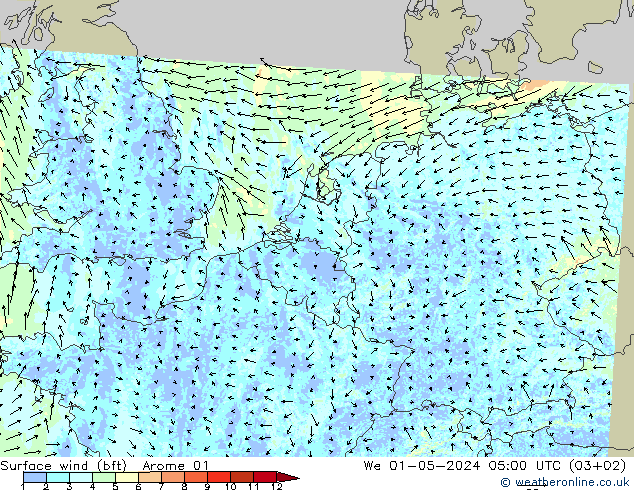 Surface wind (bft) Arome 01 St 01.05.2024 05 UTC