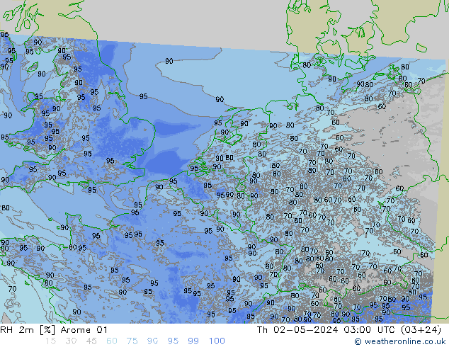 RH 2m Arome 01 Do 02.05.2024 03 UTC