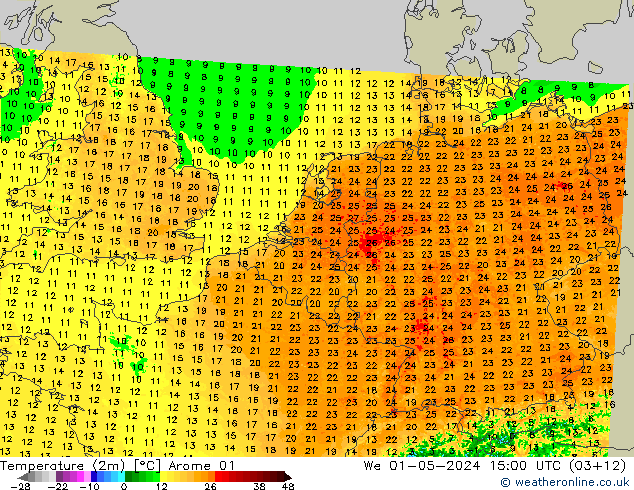 Temperature (2m) Arome 01 We 01.05.2024 15 UTC