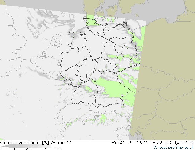 Cloud cover (high) Arome 01 We 01.05.2024 18 UTC