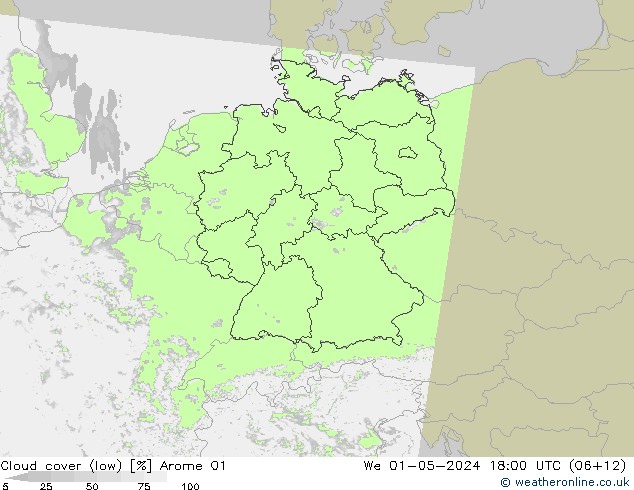 zachmurzenie (niskie) Arome 01 śro. 01.05.2024 18 UTC