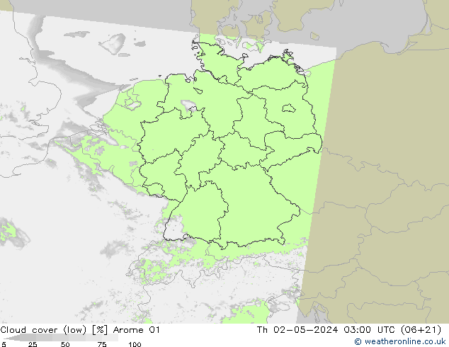 Wolken (tief) Arome 01 Do 02.05.2024 03 UTC